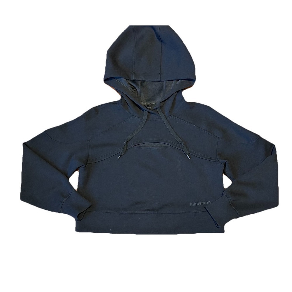 Lululemon Get Centered Cropped Hoodie Lululemon Spellout Logo Size 6 Black